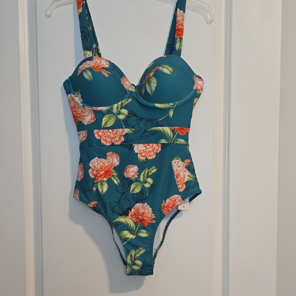 Cupshe Blue and Orange Floral One Piece Swimsuit